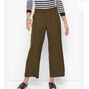 NWT Talbots Slub Tencel Wide Leg Olive Crop Pants